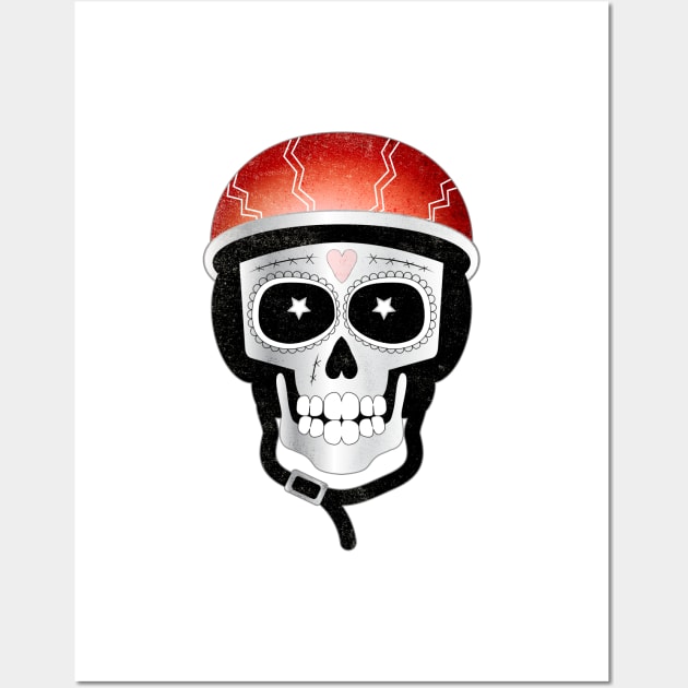 Biker Skull in Red Helmet Wall Art by AntiqueImages